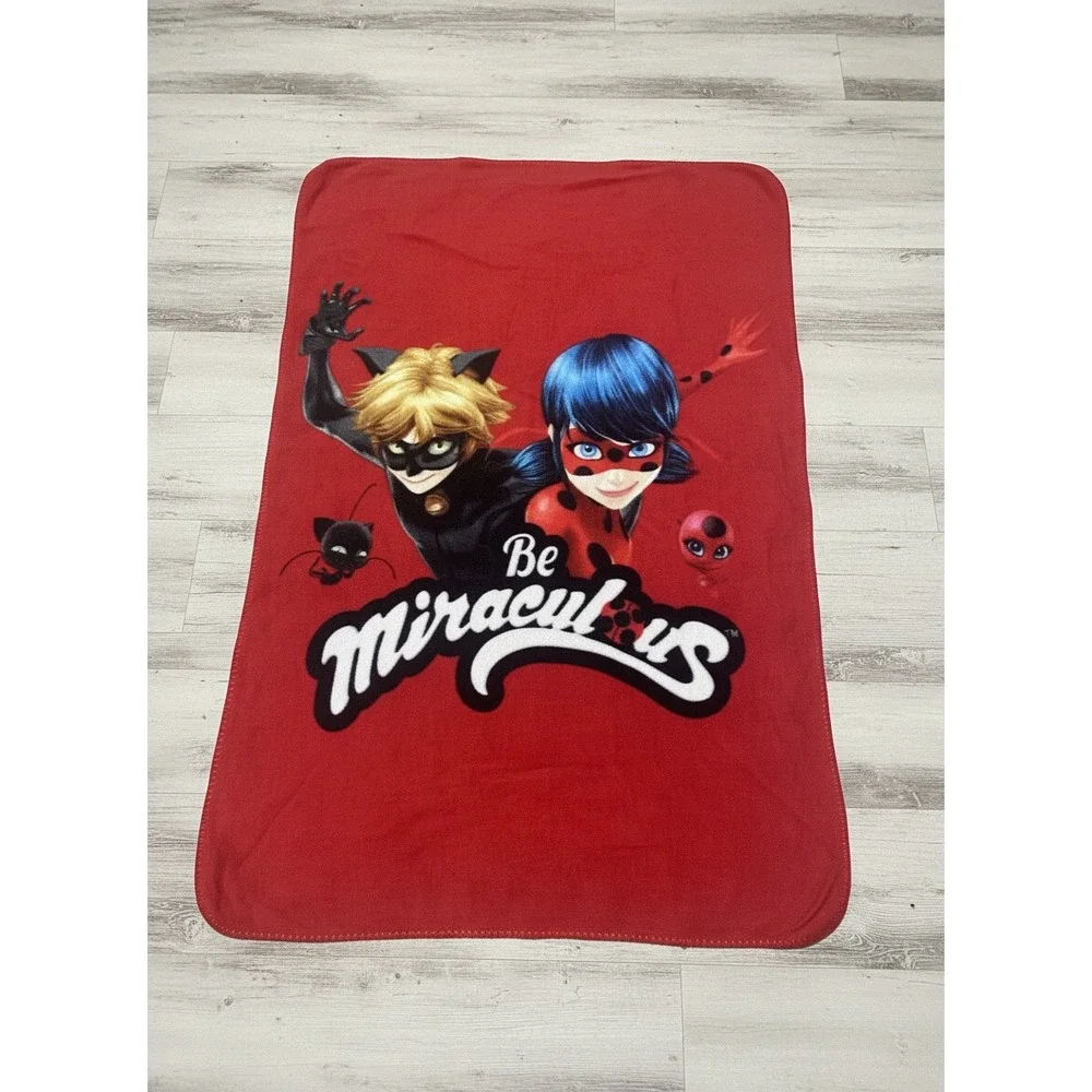 Miraculous Ladybug Cat Noir Red Fleece Throw Blanket Zag Heroez Kids Bedding